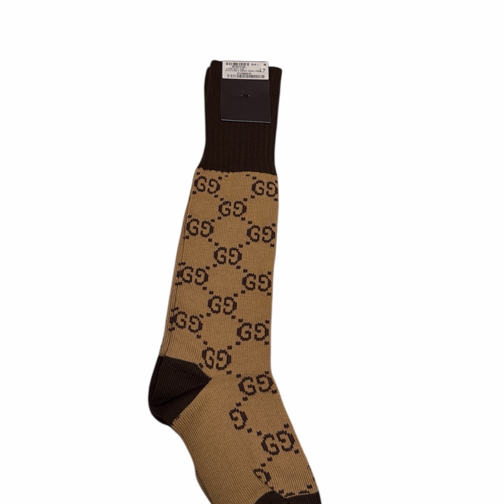 Gucci Tan and Brown Logo Dress Socks